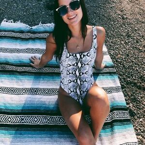 Snake Print High Cut Padded Monokini Bodysuit NWT